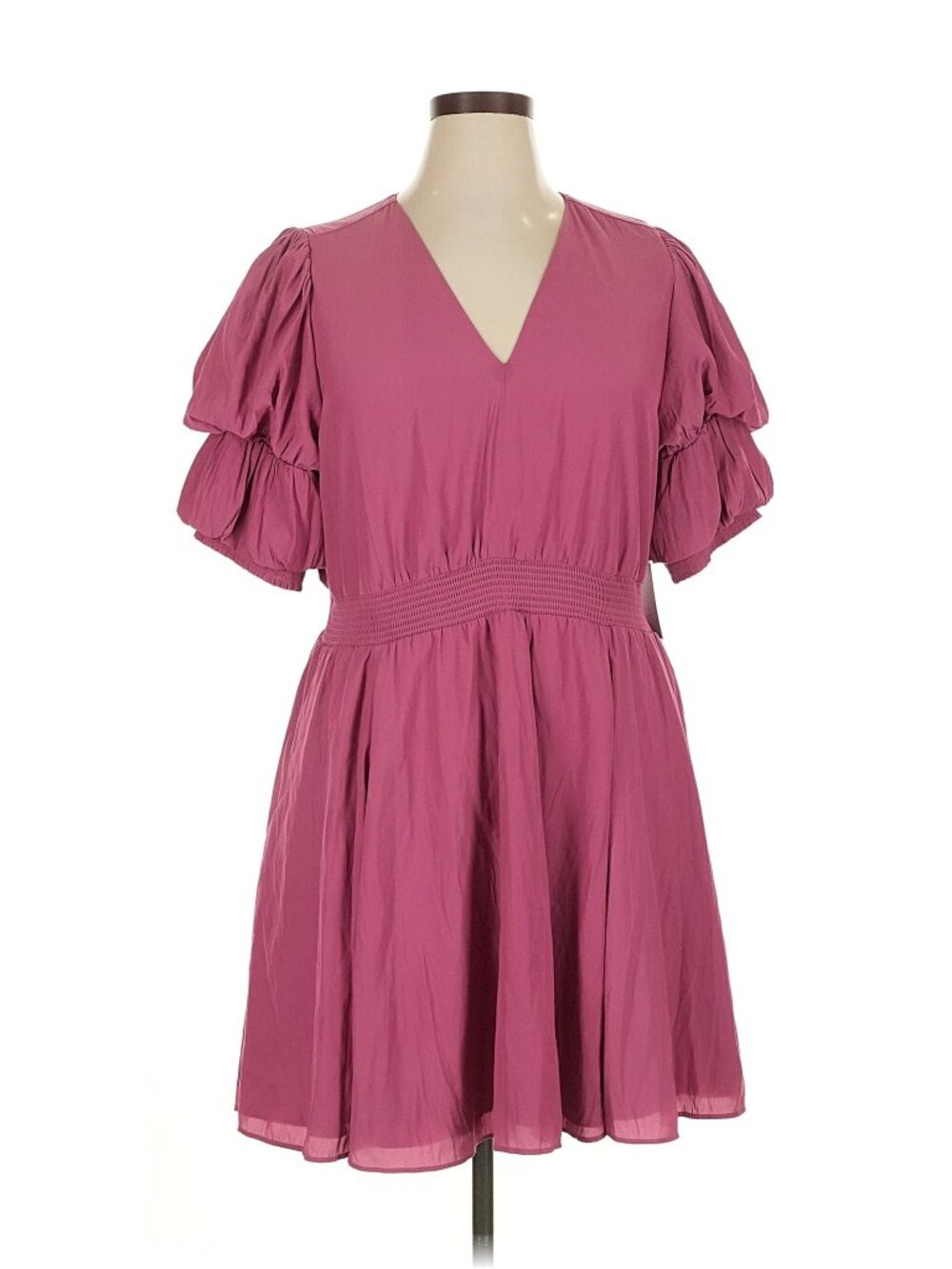 1. State Women's V-Neck Bubble Puff Short-Sleeve Mini Dress-Red Violet